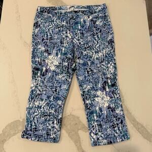 Nine West Chrystie Capri Pants Women's 16 Multicolor Blue Mid Rise Soft Twill